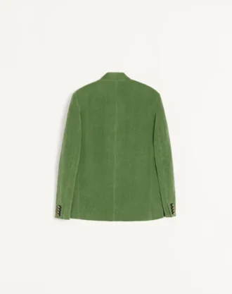 Cotton Velvet And Washed Linen Jacket With Mandarin Collar