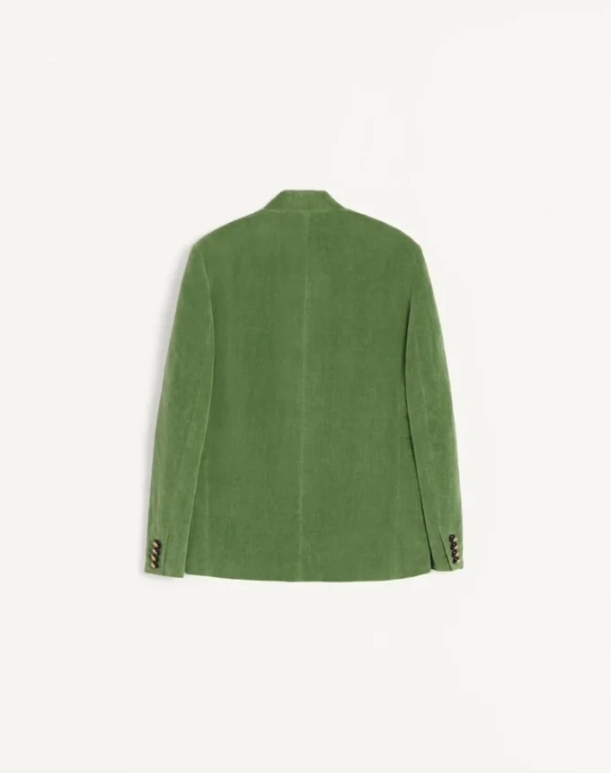 Cotton Velvet And Washed Linen Jacket With Mandarin Collar