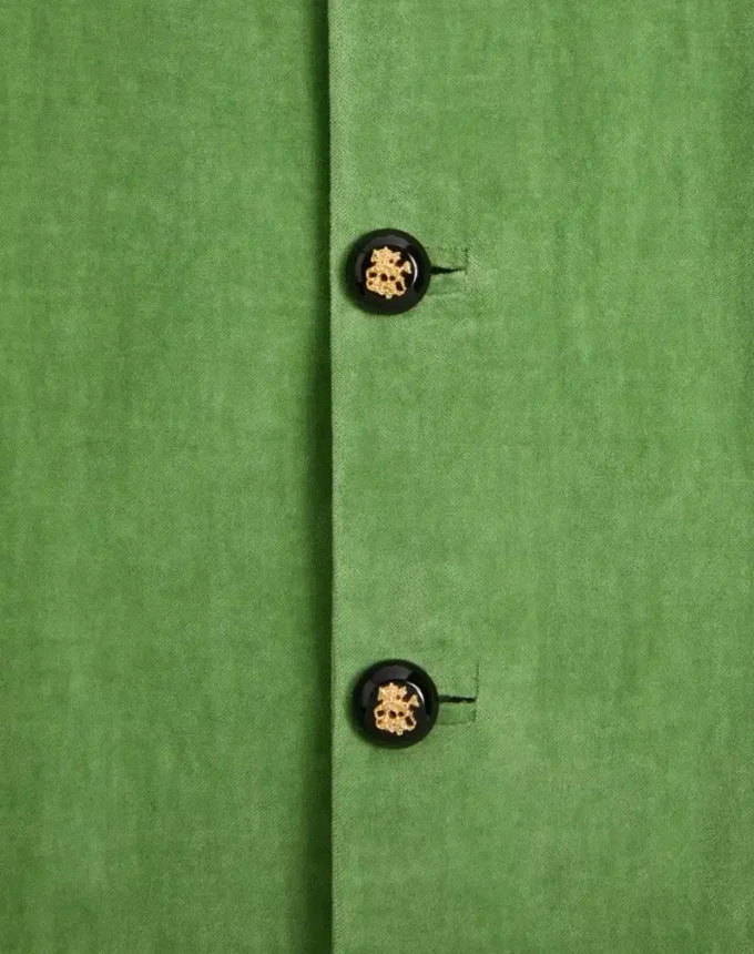 Cotton Velvet And Washed Linen Jacket With Mandarin Collar