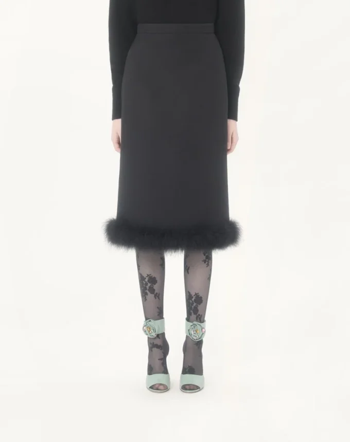 Crepe Couture Skirt with Feathers