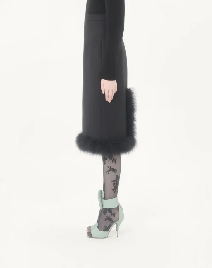 Crepe Couture Skirt with Feathers