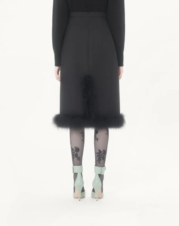 Crepe Couture Skirt with Feathers