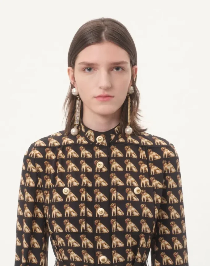 Crepe De Chine Midi Dress With Petit Charles Print Crepe De Chine Midi Dress With Petit Charles Print