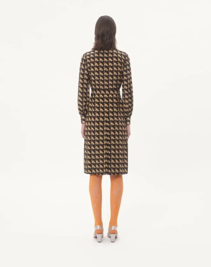 Crepe De Chine Midi Dress With Petit Charles Print Crepe De Chine Midi Dress With Petit Charles Print