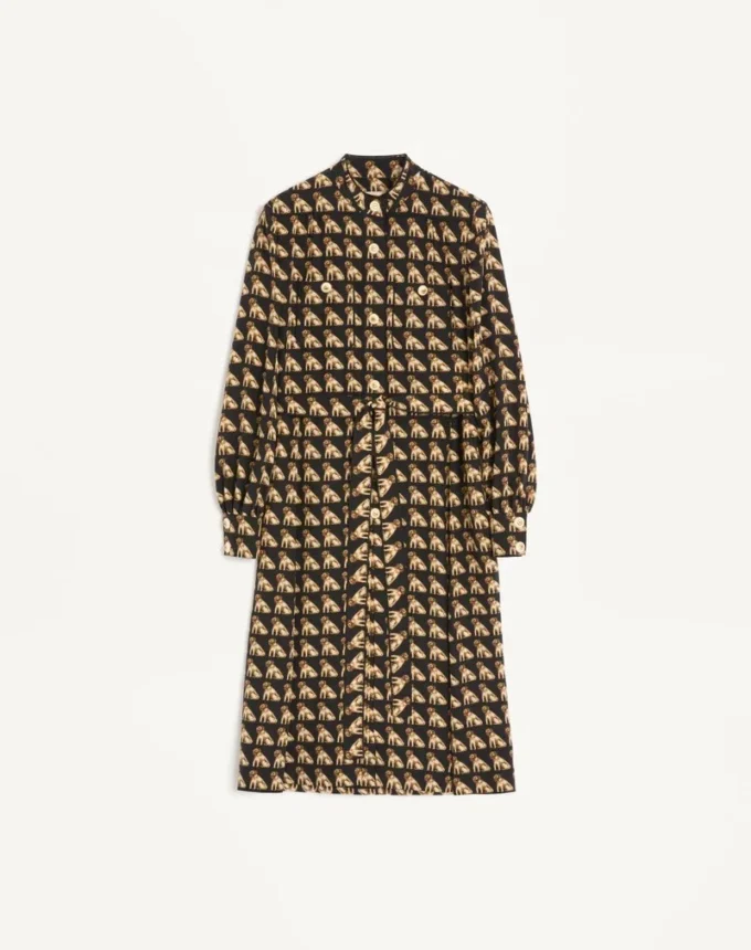 Crepe De Chine Midi Dress With Petit Charles Print Crepe De Chine Midi Dress With Petit Charles Print