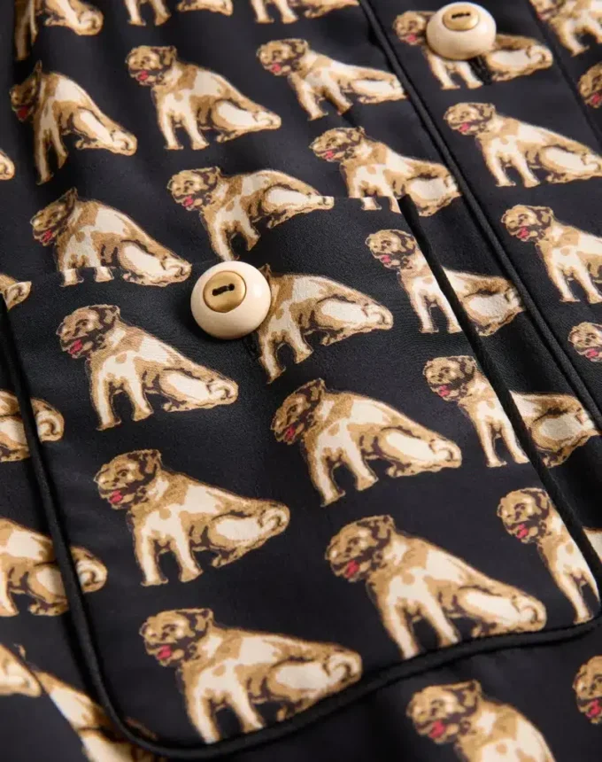 Crepe De Chine Midi Dress With Petit Charles Print Crepe De Chine Midi Dress With Petit Charles Print