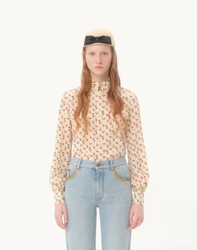 Crepe De Chine Shirt With Cherryfic Print
