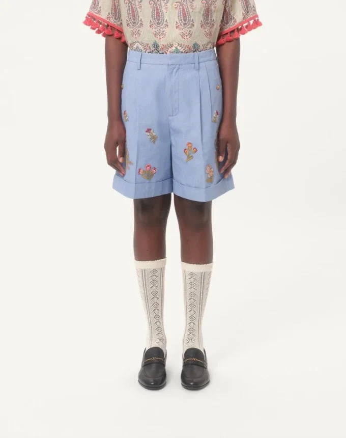 Denim Bermuda Shorts With Embroidery