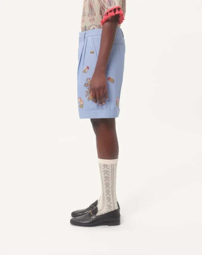 Denim Bermuda Shorts With Embroidery