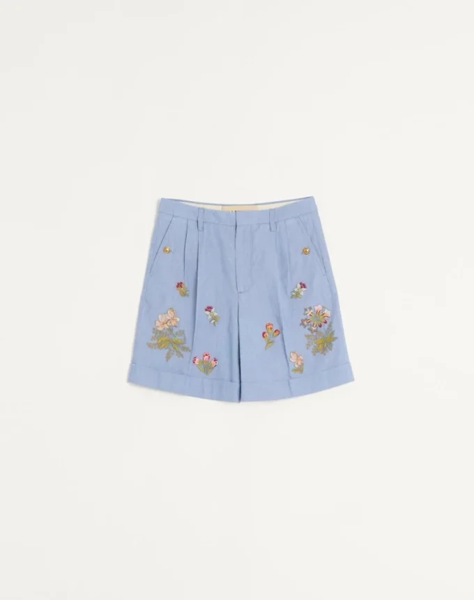 Denim Bermuda Shorts With Embroidery