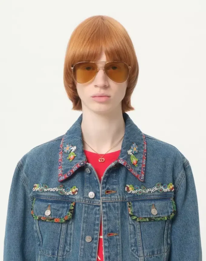 Denim Jacket With Beaded Embroidery And Printed Edges