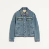 Denim Jacket With Beaded Embroidery And Printed Edges