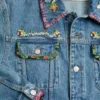 Denim Jacket With Beaded Embroidery And Printed Edges