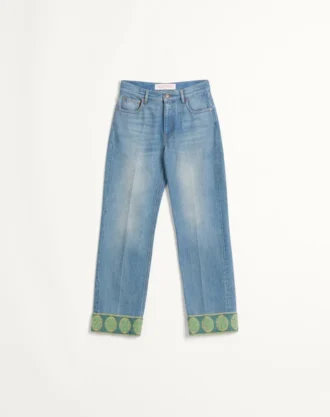 Denim Trousers With Jacquard Trims