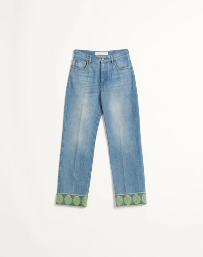 Denim Trousers With Jacquard Trims