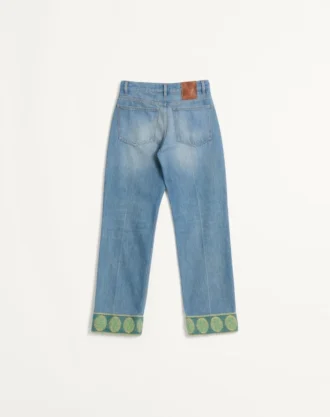 Denim Trousers With Jacquard Trims