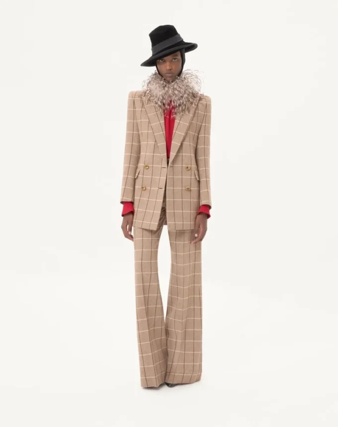 Double-Breasted Wool Blazer With Windowpane Pattern