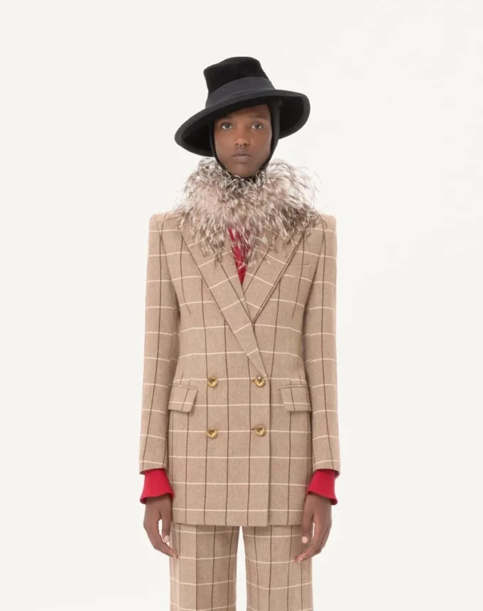 Double-Breasted Wool Blazer With Windowpane Pattern