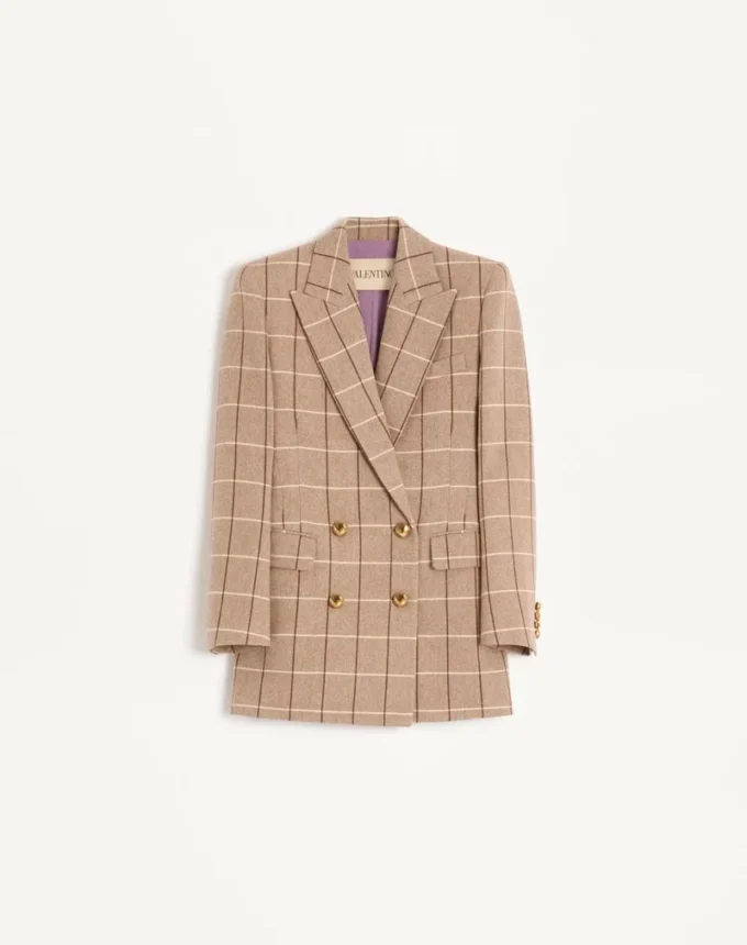 Double-Breasted Wool Blazer With Windowpane Pattern