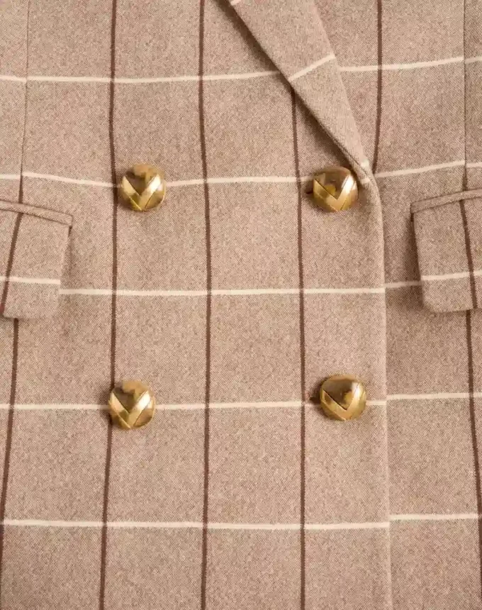 Double-Breasted Wool Blazer With Windowpane Pattern