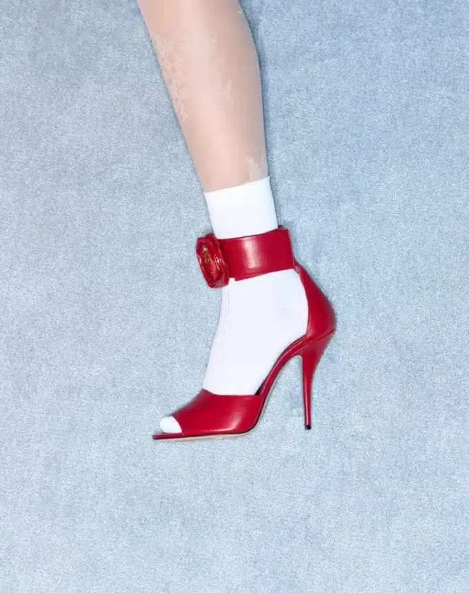 Drip Rose Kidskin Sandal With Crystals 105Mm