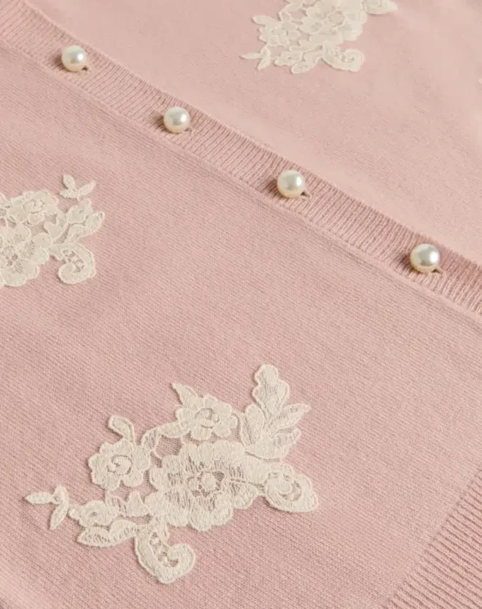 Embroidered Cardigan With Lace Inserts Embroidered Cardigan With Lace Inserts