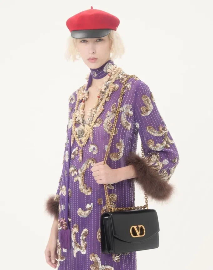 Embroidered Chiffon dress with feathers