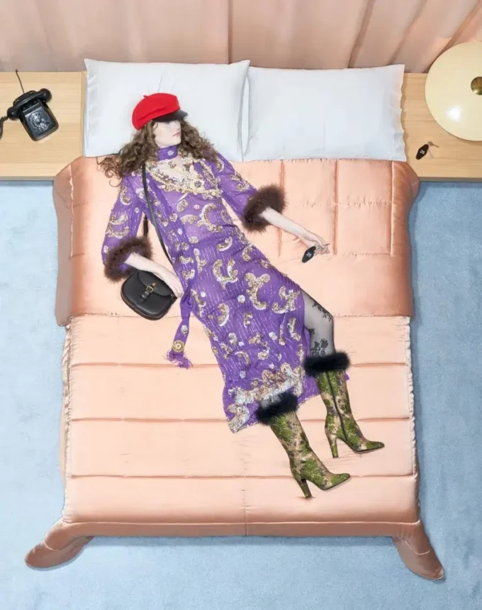 Embroidered Chiffon dress with feathers