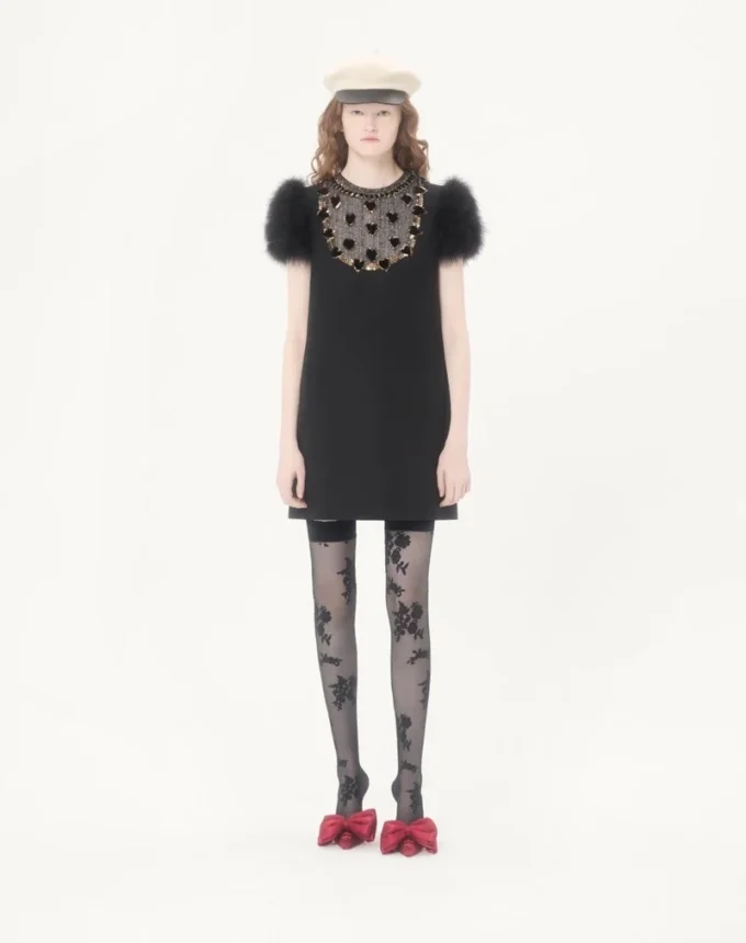 Embroidered Crepe Couture Short Dress Embroidered Crepe Couture Short Dress