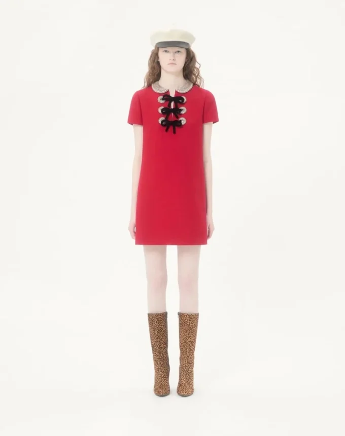 Embroidered Crepe Couture Short Dress Embroidered Crepe Couture Short Dress