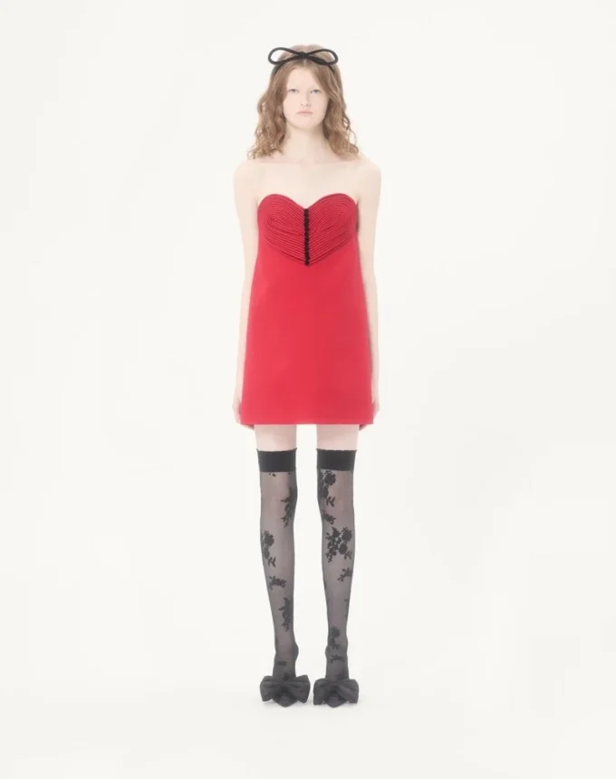 Embroidered Crepe Couture Short Dress