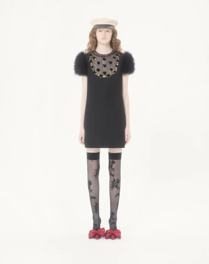 Embroidered Crepe Couture Short Dress Embroidered Crepe Couture Short Dress