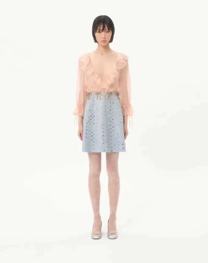 Embroidered Crepe Couture Short Dress Embroidered Crepe Couture Short Dress