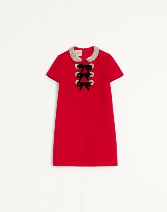 Embroidered Crepe Couture Short Dress Embroidered Crepe Couture Short Dress