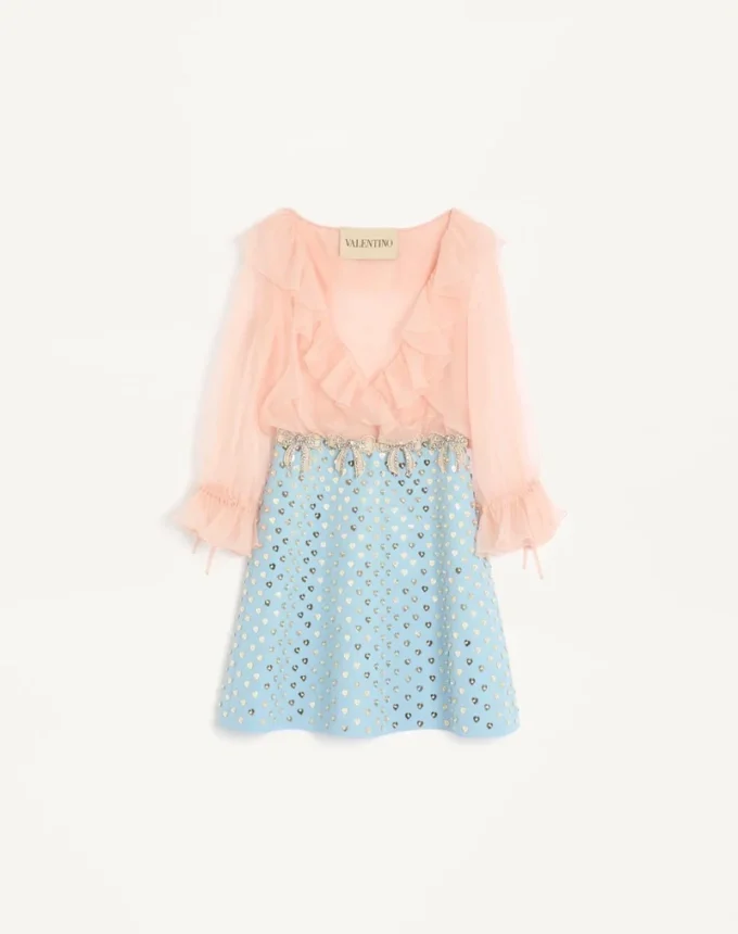 Embroidered Crepe Couture Short Dress Embroidered Crepe Couture Short Dress