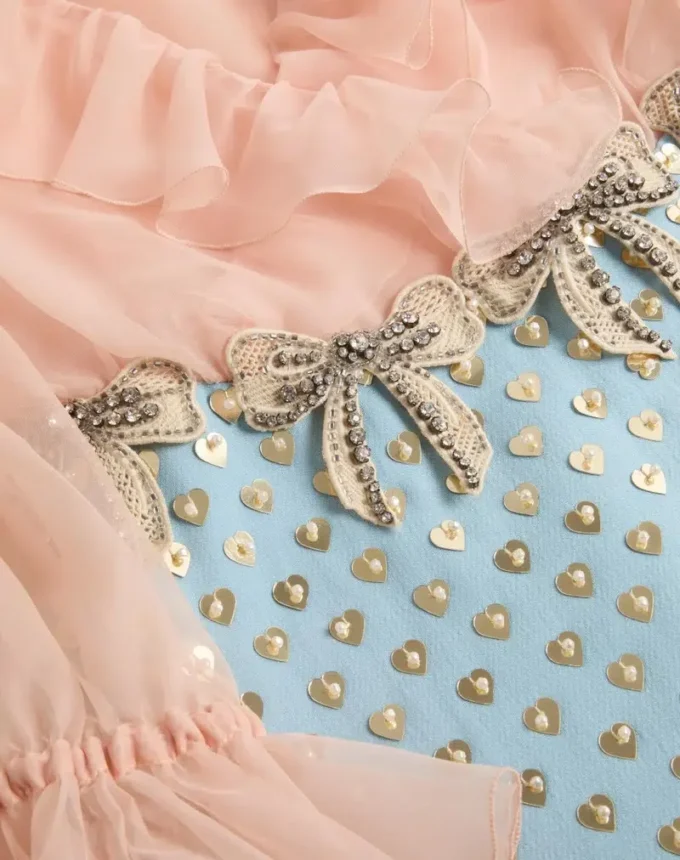 Embroidered Crepe Couture Short Dress Embroidered Crepe Couture Short Dress