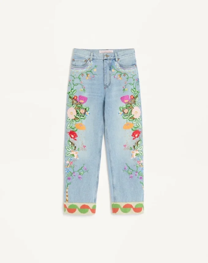 Embroidered Denim Pants