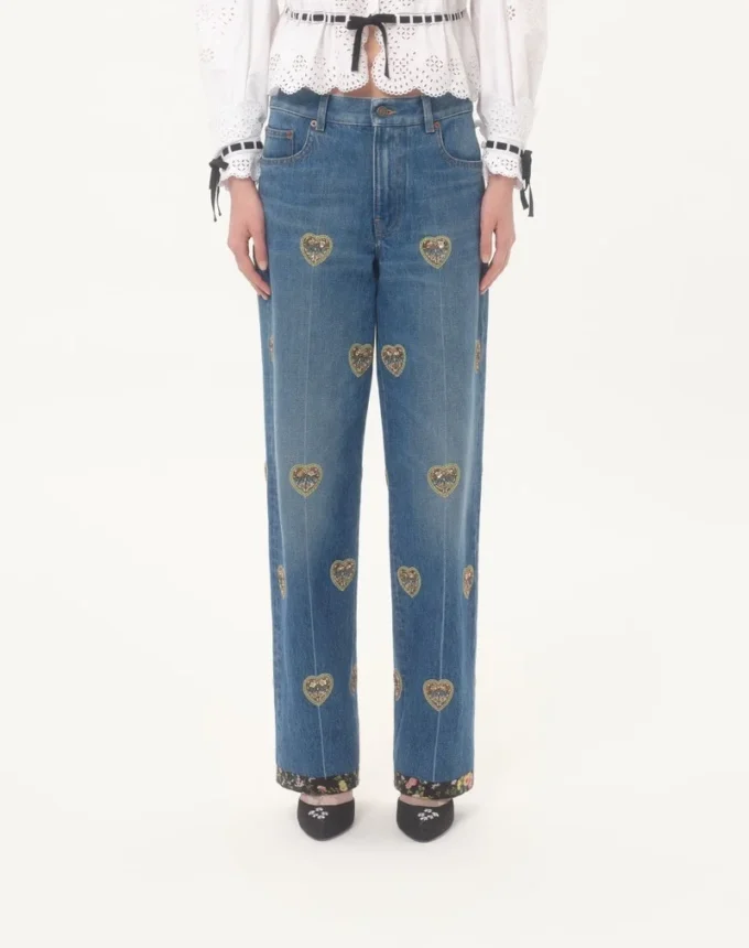 Embroidered Denim Pants