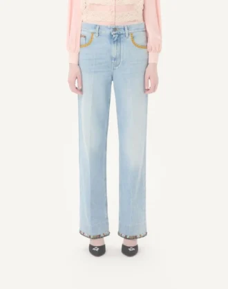 Embroidered Denim Pants