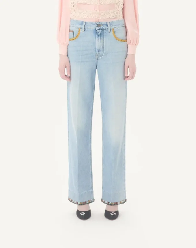 Embroidered Denim Pants