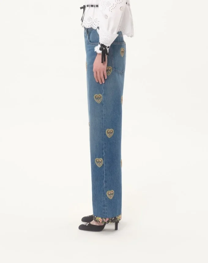 Embroidered Denim Pants
