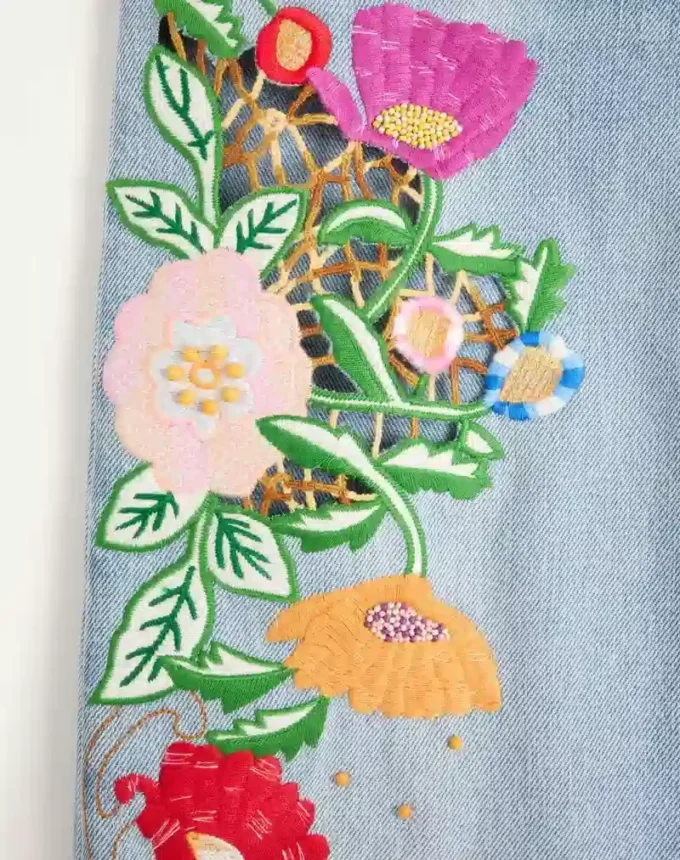 Embroidered Denim Pants