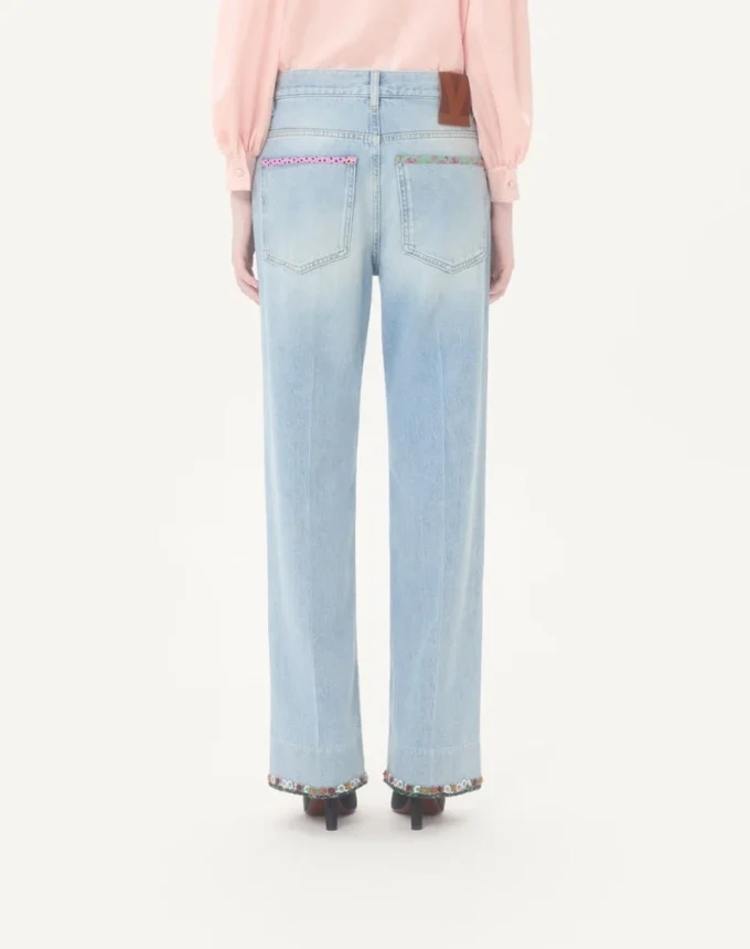 Embroidered Denim Pants
