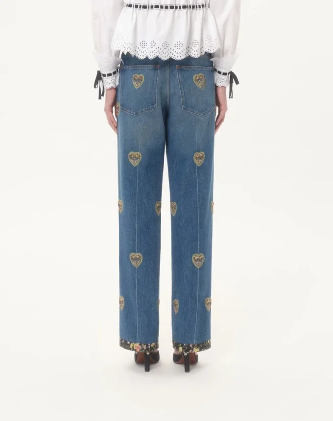 Embroidered Denim Pants