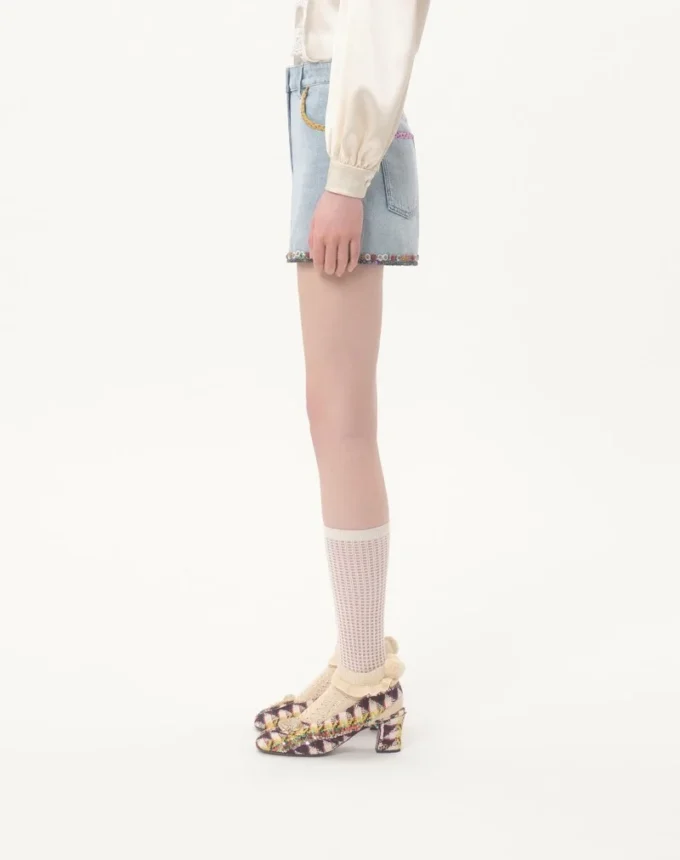 Embroidered Denim Shorts