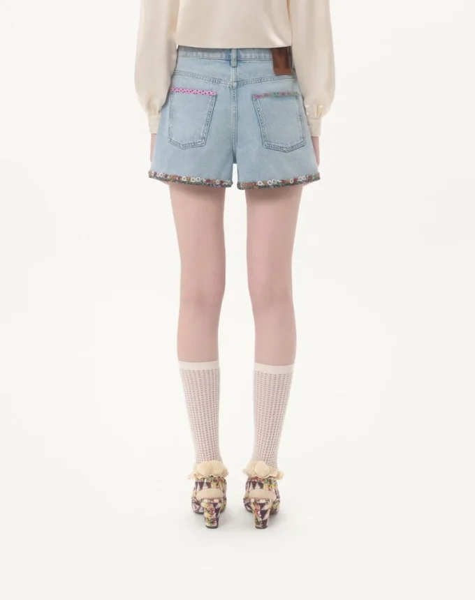 Embroidered Denim Shorts