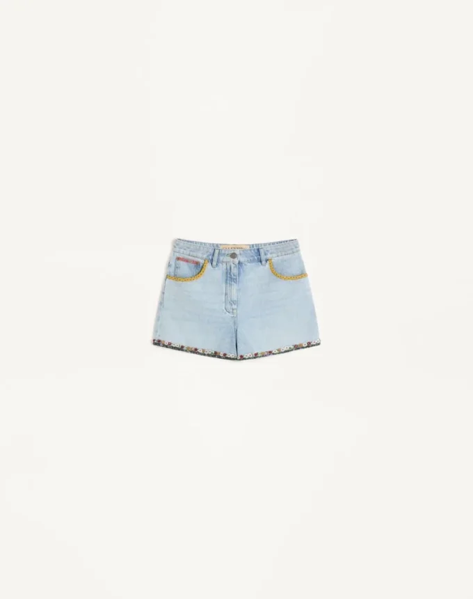 Embroidered Denim Shorts