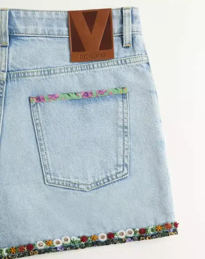 Embroidered Denim Shorts