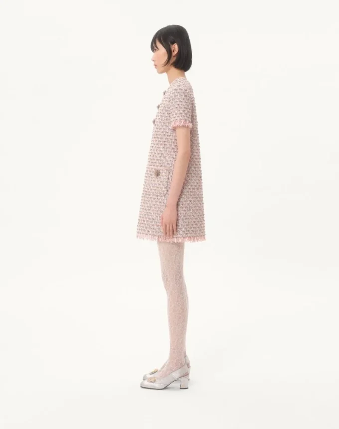 Embroidered Ribbon Tweed Short Dress Embroidered Ribbon Tweed Short Dress