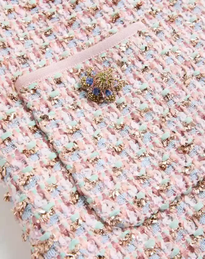 Embroidered Ribbon Tweed Short Dress Embroidered Ribbon Tweed Short Dress